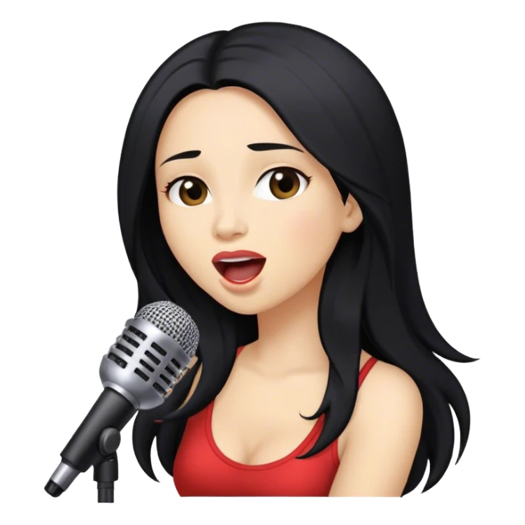 Woman with long black hair singing into a microphone sticker