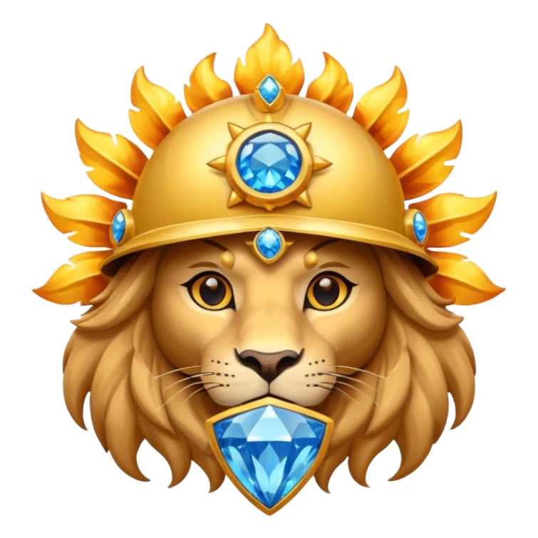 Lion with helmet shaped like the sun with a blue diamond shaped gem in the middle with fire powers that can fly sticker