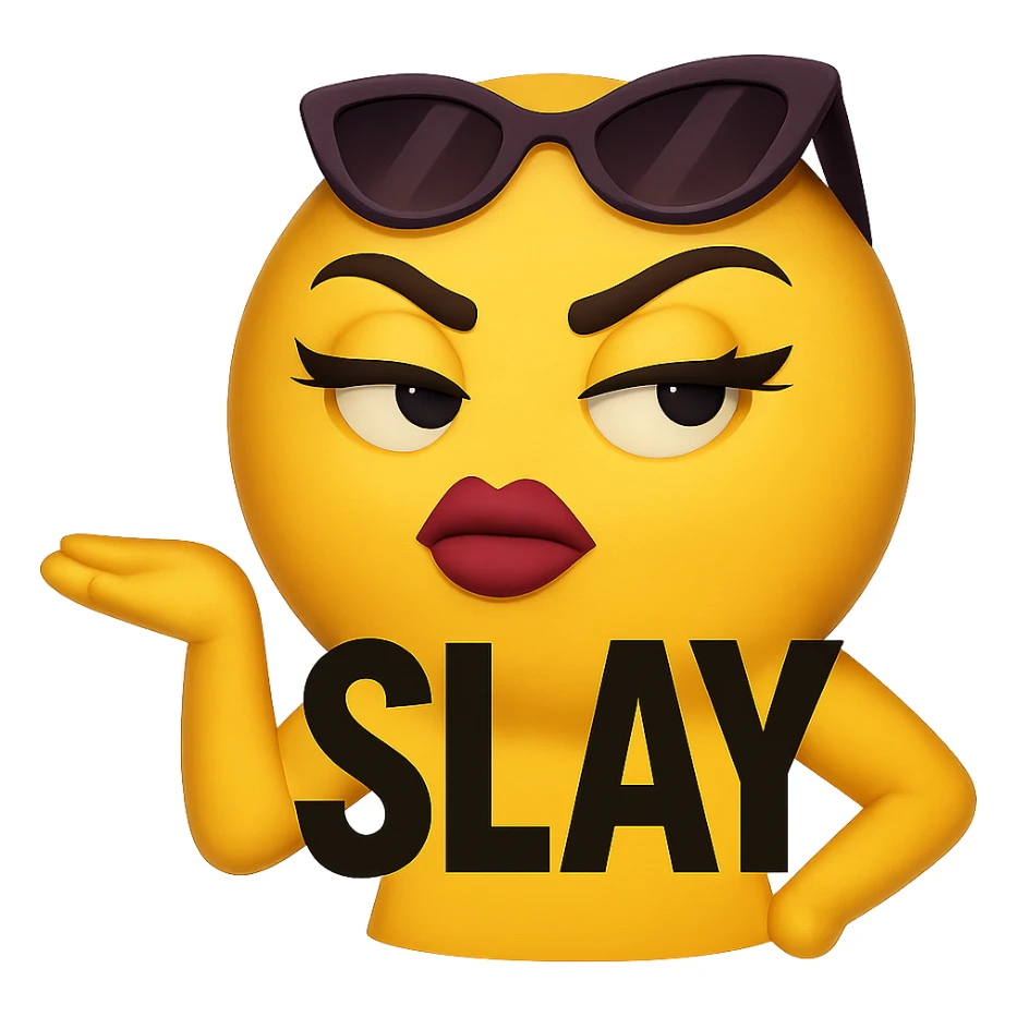 slay emoji, sassy pose, bold and stylish, no background sticker