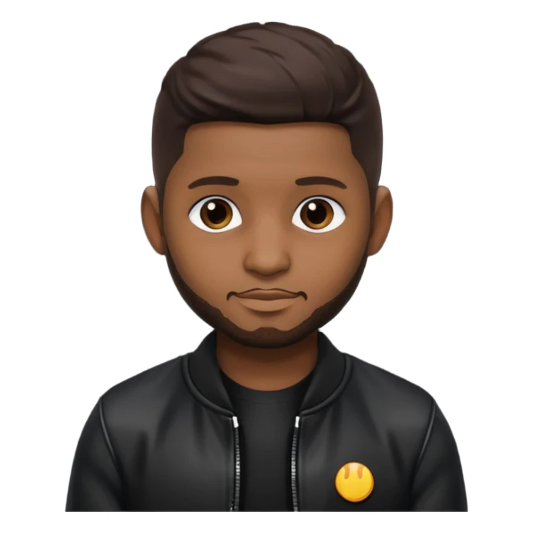 Usher with dark brown hair, vinyl black outfit sticker