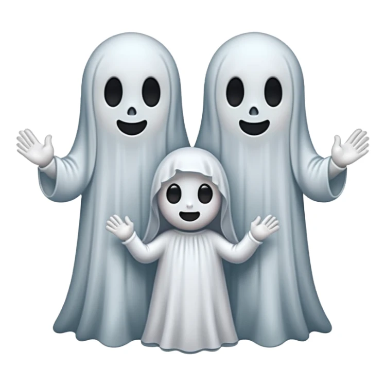 
Mini ghost family holding hands 
 cartoon -style/cute and transparent for a sticker 
 sticker