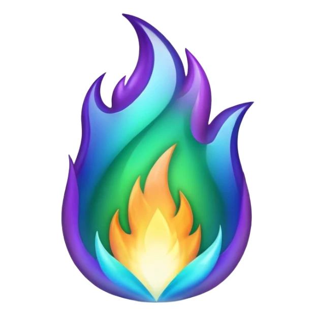 Shiny epic iridescent green blue and purple flame sticker
