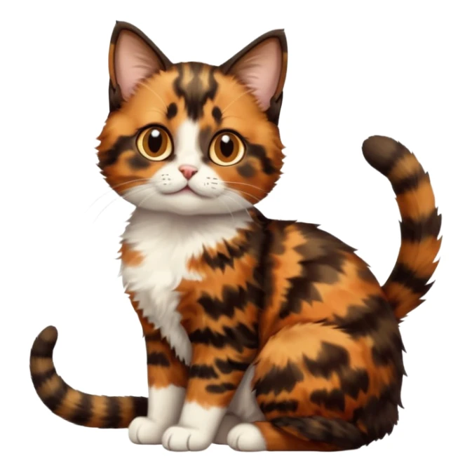A high-resolution photo-realistic digital illustration of a brown multicoloured  tortoiseshell cat kitten, chest upward sticker