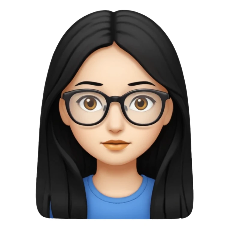 girl with long black hair, brown eyes, wearing glasses sticker