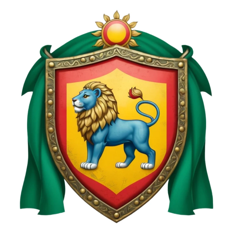 rectangular shield with the flag of Iran, with a lion and a sun sticker