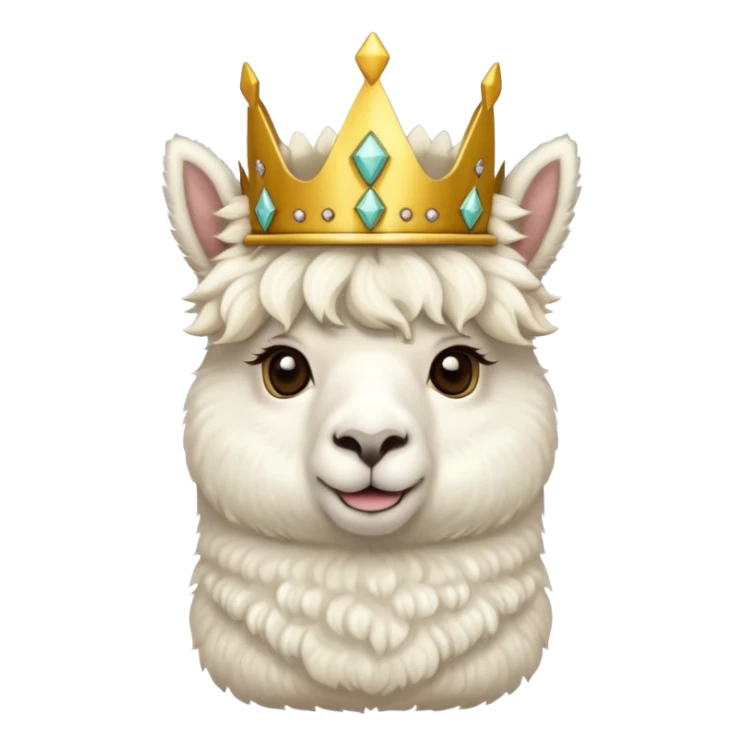 white fluffy king alpaca wearing a golden crown sticker