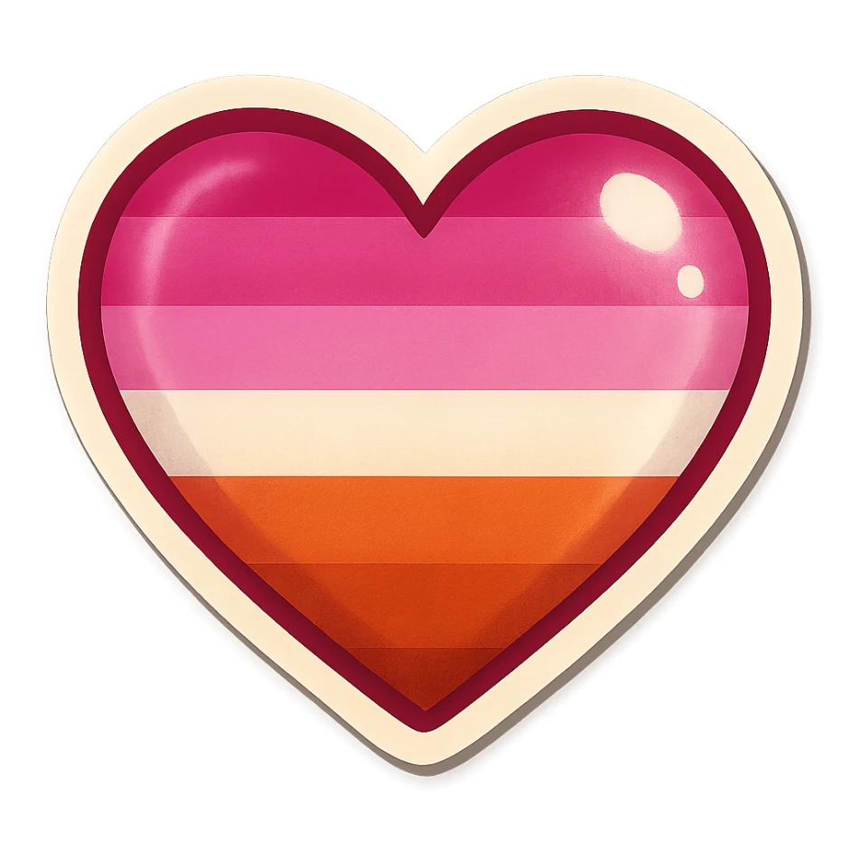 lesbian pride flag heart, sticker style, bold outline, glossy finish, for use as a sticker sticker