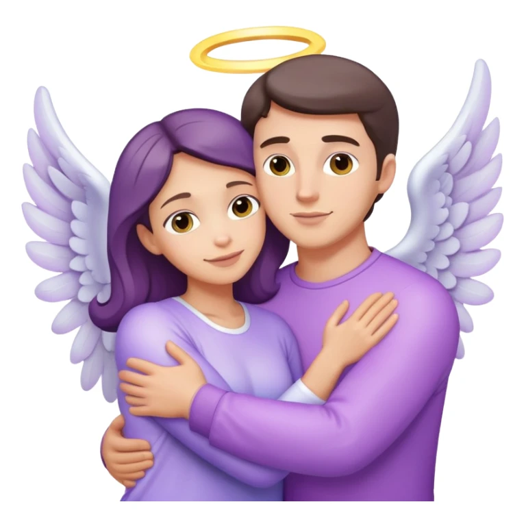 White brunette man light hugging a pastel purple woman angel sticker