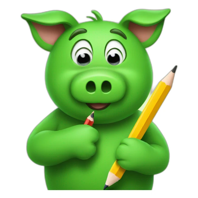 green piggy holding a pencil in his hand sticker