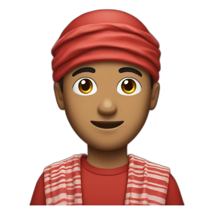 A young man wearing a keffiyeh and a red shirt sticker