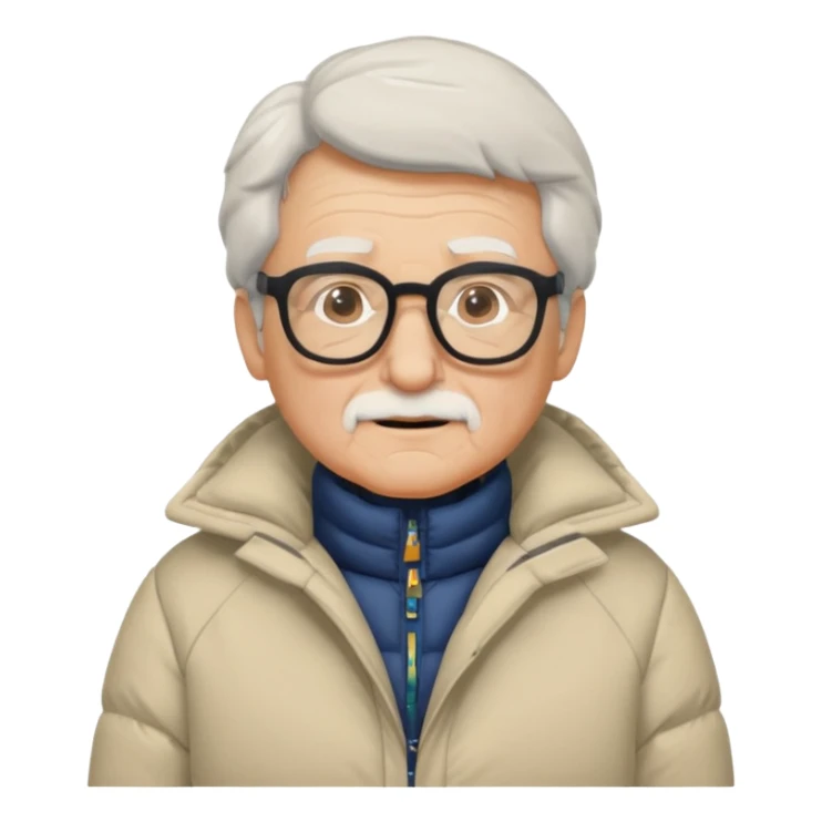 old man in puffy winter coat, wearing glasses sticker