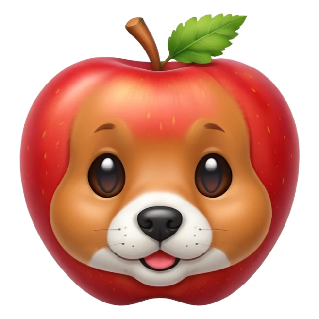 un manzana con orejas de perro y una zanahoria como nariz sticker