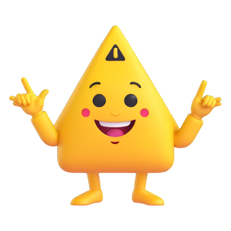 A 2D cartoon-style yellow emoji with a mischievous smile, triangle-shaped eyes, and both hands pointing upward with index fingers.  clean digital style, and a fun, dancing expression. Style similar to children’s drawing tutorials, dancing expression. No background, isolated on white.  sticker