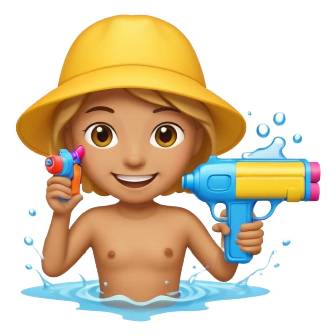 emoji character with a water gun, playful sticker
