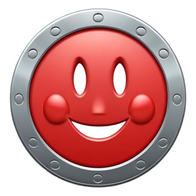 Red token or coin with a capital letter T and a smiling face sticker