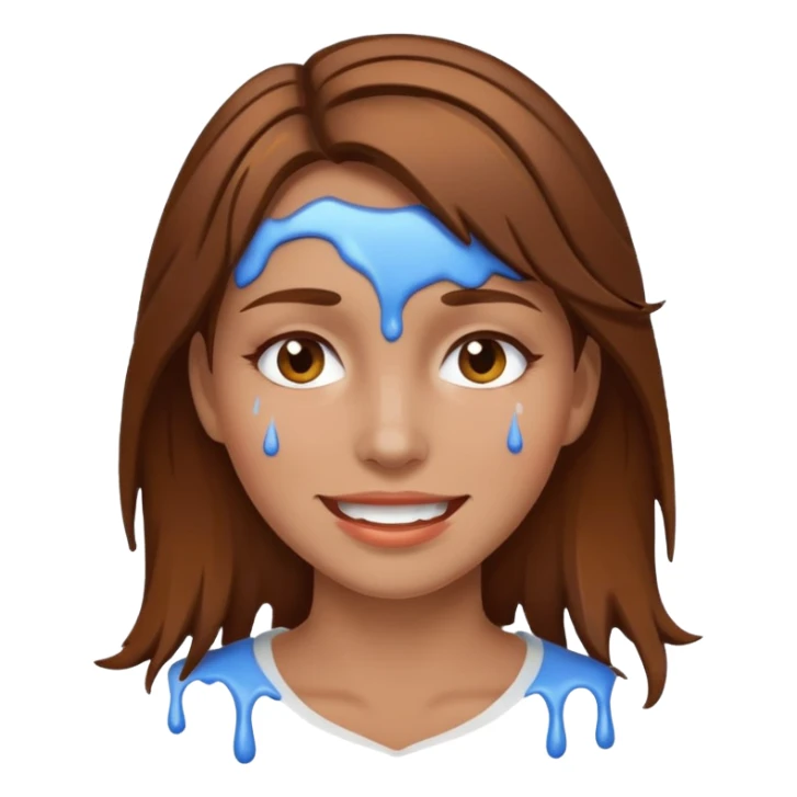 Brown Hair Woman , white paint , drip, face, happy sticker
