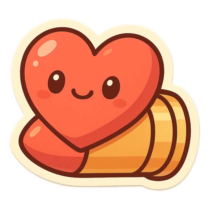 heart-shaped bullet, vibrant and playful style sticker