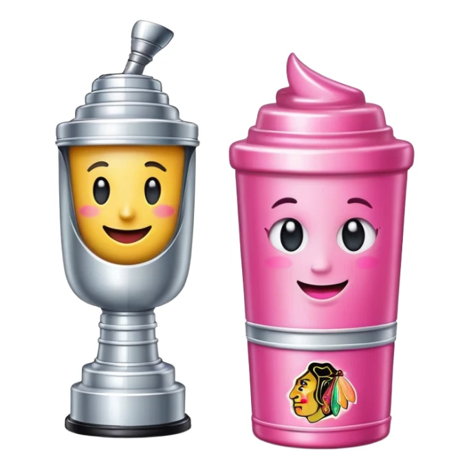 happy emoji with sparkly lip gloss next to a Stanley cup sticker