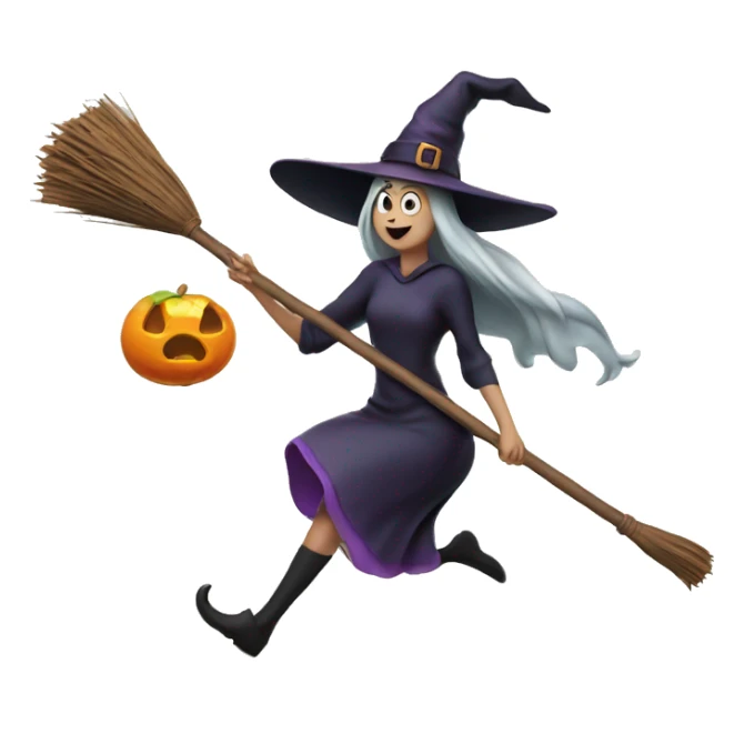 witch facing to the right, flying on a broom, throwing candy. sticker