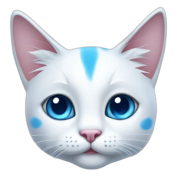 cartoon white cat with a blue spot on his left side and a blue ear sticker