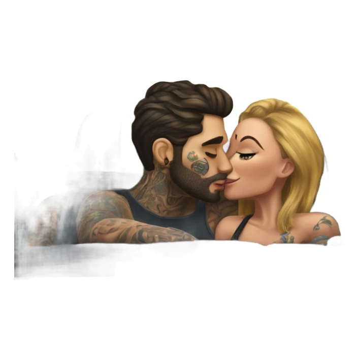 Hyper Realistic gorgeous woman and handsome tattooed man kissing in the front seat of a car sticker