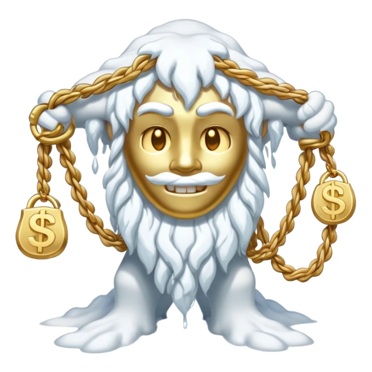 Snow elemental shaped more like a human—think tall, jointed limbs, maybe even facial expressions made of snow flaunting money wearing gold rope chain sticker