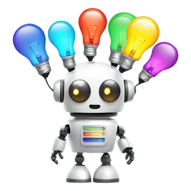 cute robot holds colorful light bulbs sticker