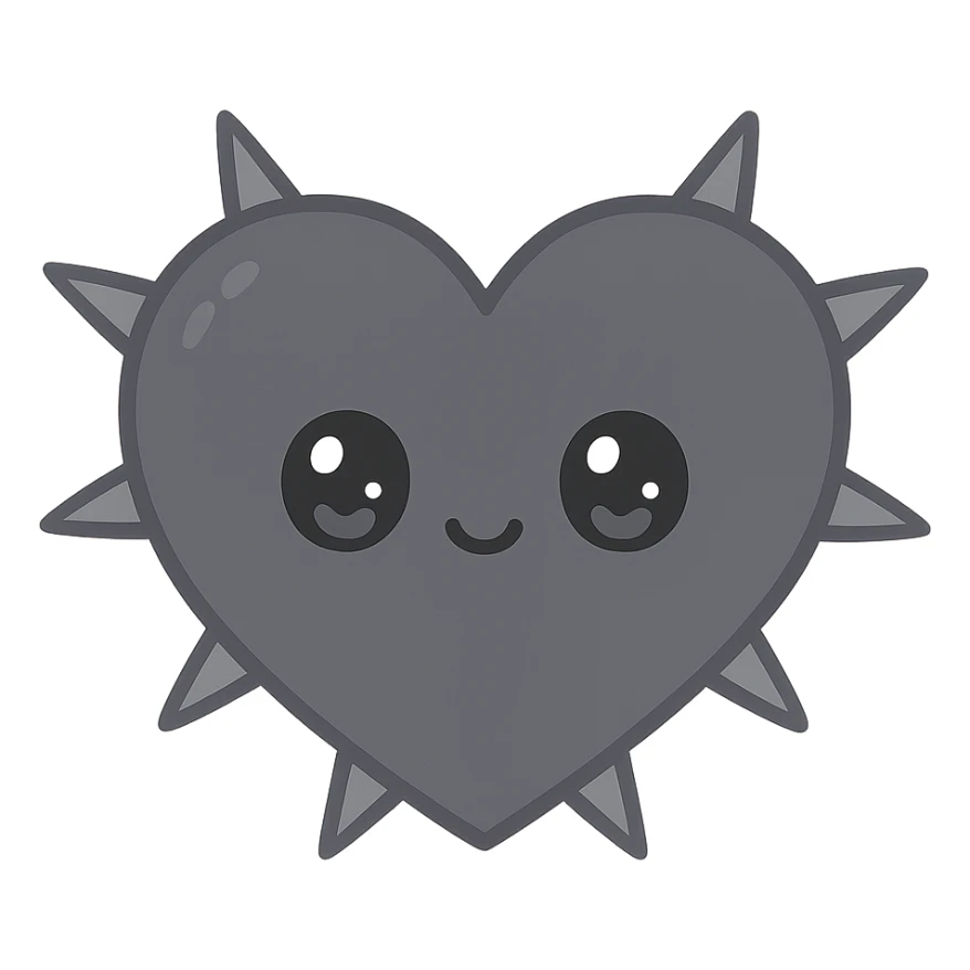 black gothic heart with metallic spikes, ornate, dark, elegant, kawaii style sticker