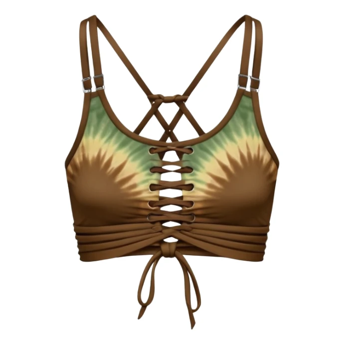 Tight weaved clothing crop top strappy in the front tie dye slightly darker earth tones sticker