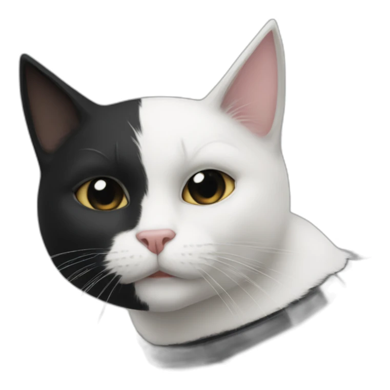 White and black cat wearing a full face black batman mask sticker