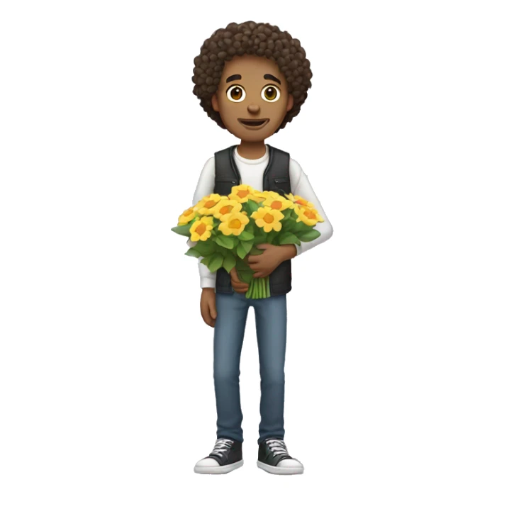 Skinny white man with curly hair holding flowers  sticker