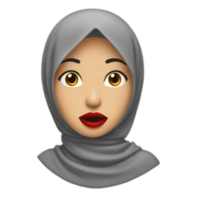 Malay women wearing grey hijab with red lipstick with shocked face sticker