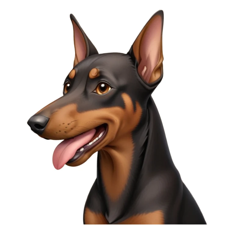 cinematic-cute-yawning-doberman-portrait-emoji,-head-tilted-slightly-with-a-dramatic,-wide-open-yawn,-revealing-a-sleek black and brown fur-with-a-subtle-shimmer,-floppy-ears-slightly-drooping,-round-brown-eyes-barely-open-in-drowsy sticker