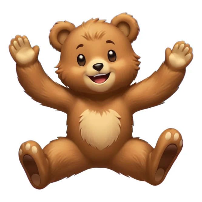 Full Beary jumping with joy, starry eyes, big grin, energetic pose, motion blur, colorful anime style sticker