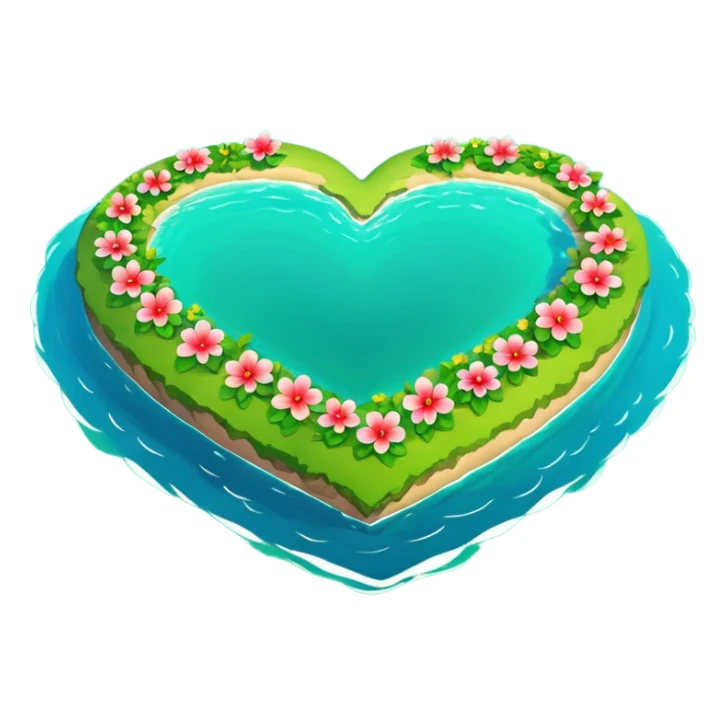 A heart as a island with green and flowers on it sticker