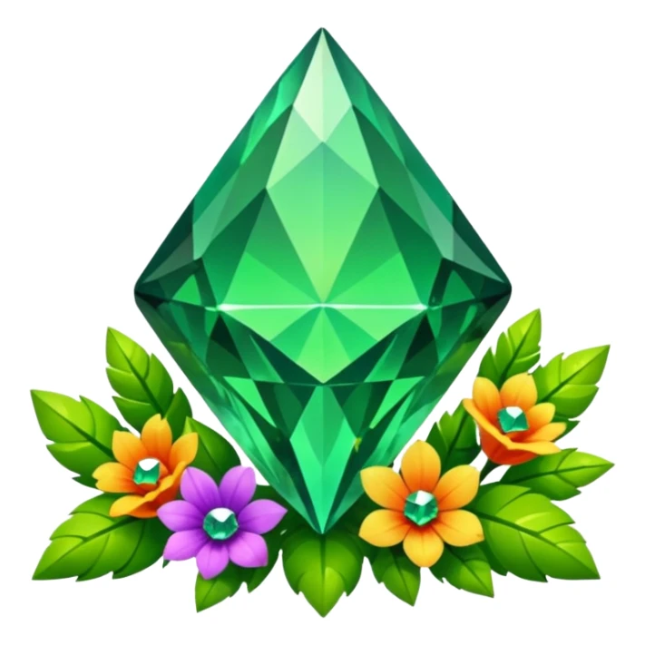green crystals diamond with runes in forest and flowers sticker