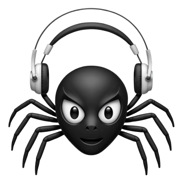 The black spider emoji but with white headphones sticker