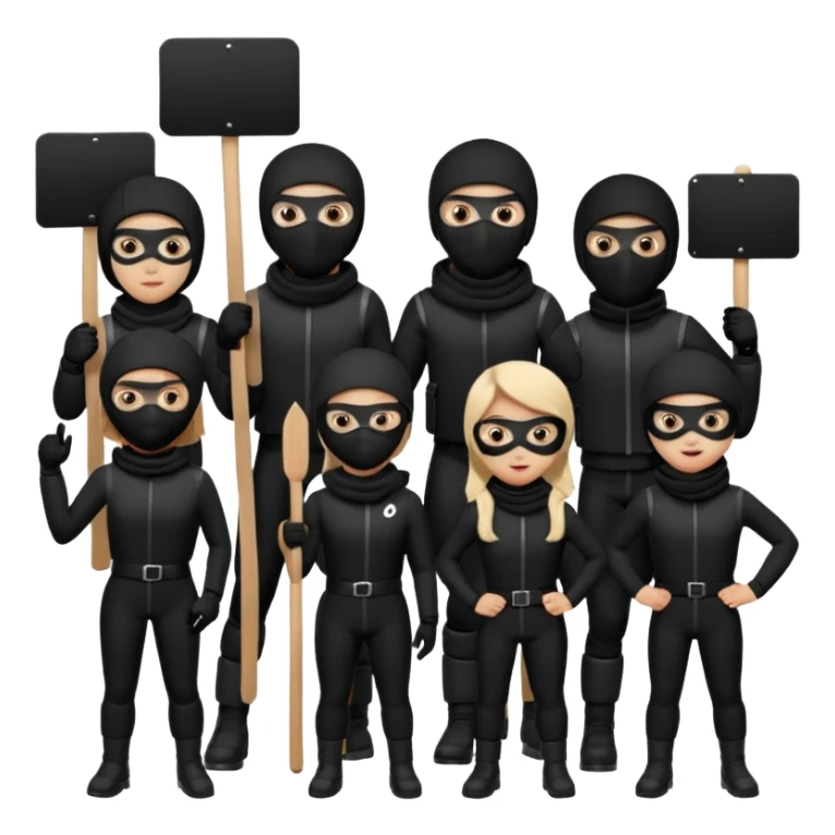 Ski mask people wearing black with black shields and signs sticker