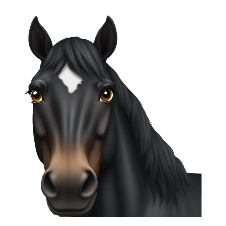 Realistic Black horse with a brown nose , short black mane, and a small white mark on her forehead sticker