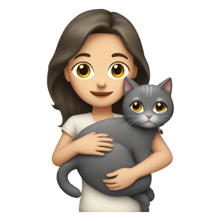 Brunette girl hugging gray cat sticker