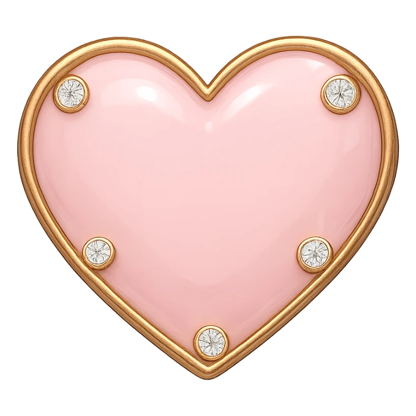 single soft pink heart, light pink enamel, sparkling gems sticker