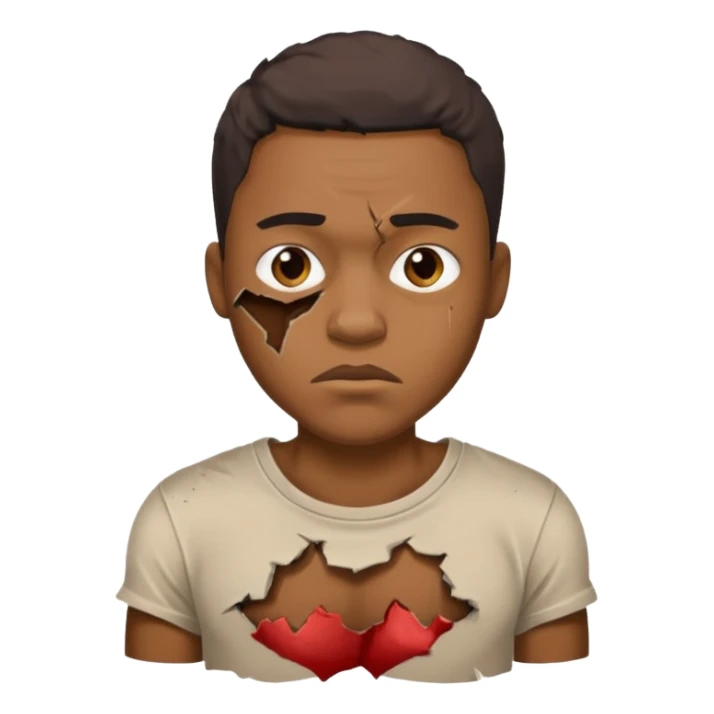 Bruised African American guy with torn up tee shirt sticker