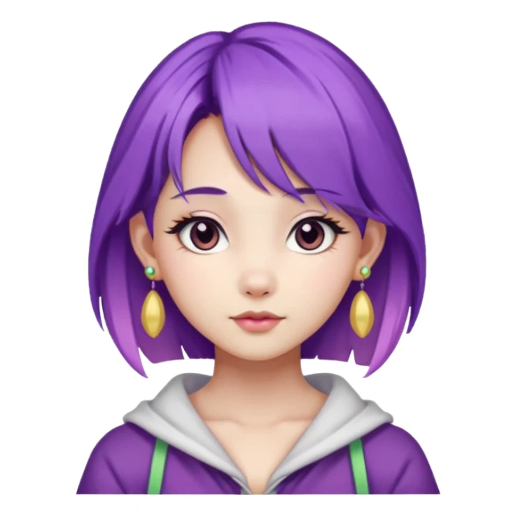 purple haired girl, asian, bunny eared and earrings sticker