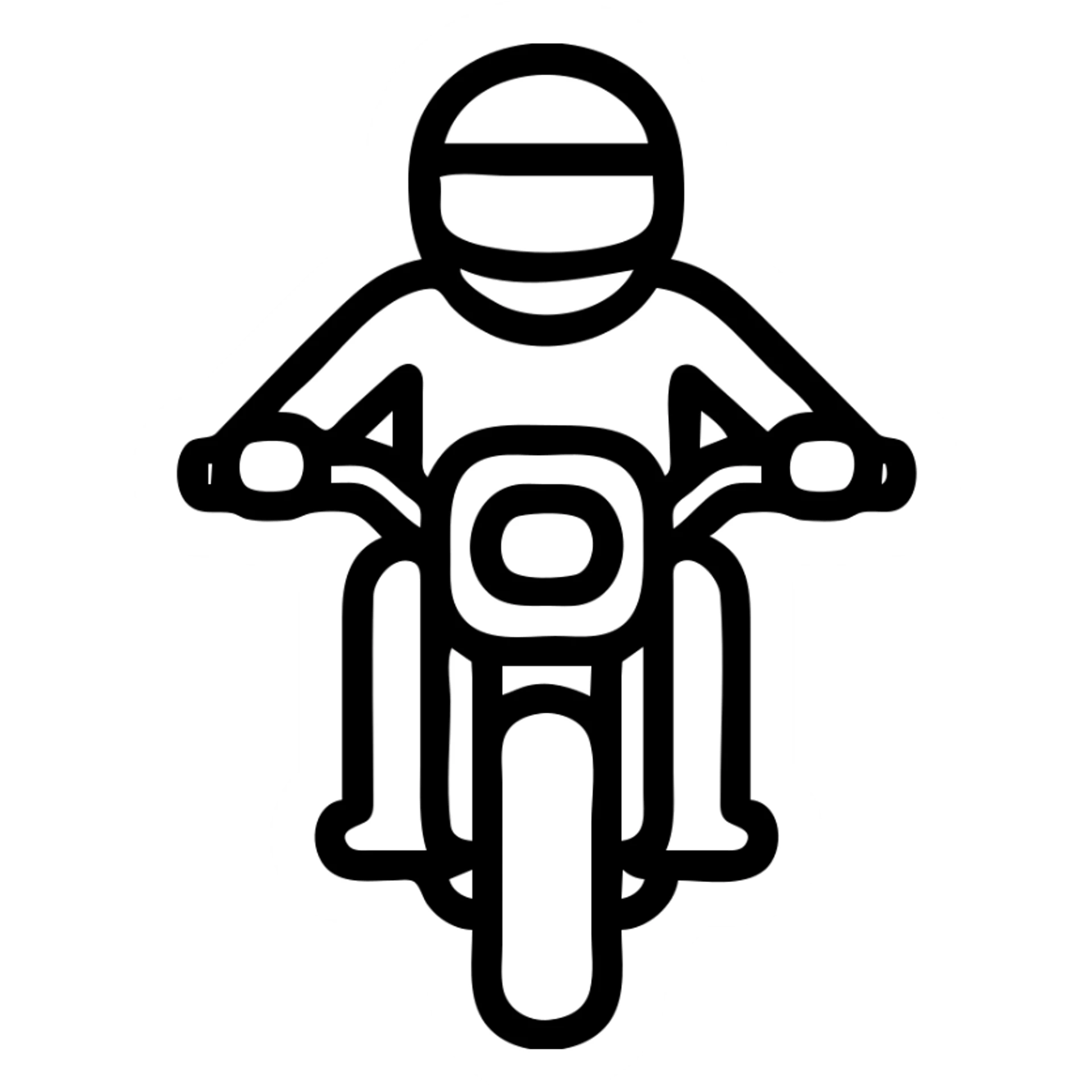 biker on bike, black helmet, front view, bold outline, minimalism, no background sticker