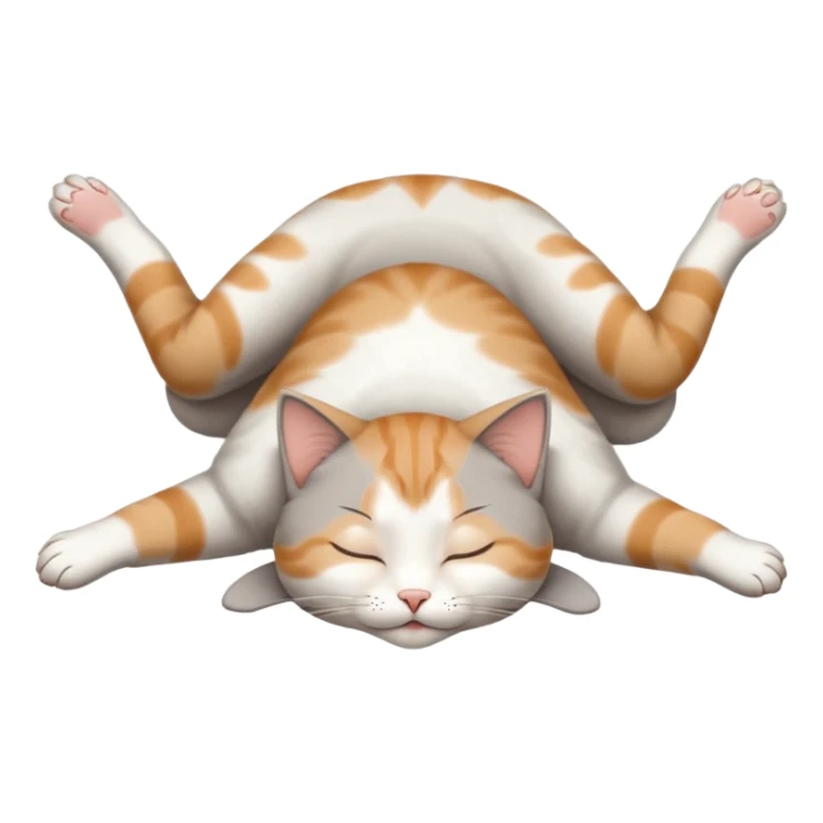 grey and white small cat eyes with closed lying down upside down with paws stretched out straight in different directions sticker