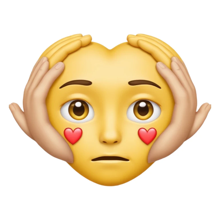 A regular face emoji with sad eyes and the hands that form a heart sticker
