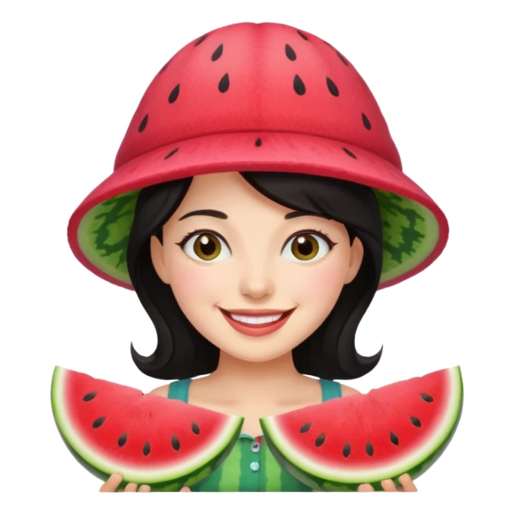 dark haired woman with watermelon hat sticker