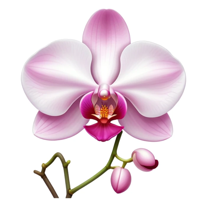 Exquisite phalaenopsis moth orchid with pure white petals and subtle pink center, single bloom sticker