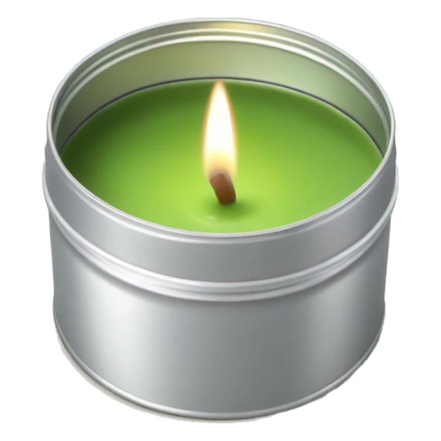 small pretty matcha scented candle in silver tin with label realistic sticker