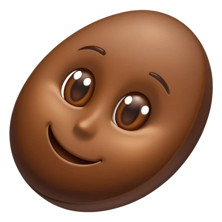 single coffee bean, three-quarter view, central crease visible, deep rich brown color, subtle shading, soft highlights, slightly glossy roasted look, smooth organic texture, clean minimal 3D style, soft shadows, transparent background, emoji scale sticker